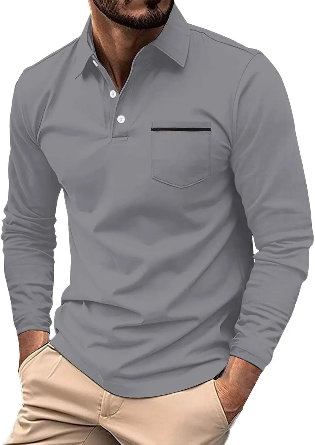 

Мужская поло с молнией на четверть Slim Long Sleeve Stretch с карманом