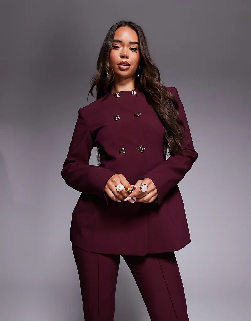 

Костюм-блейзер ASOS DESIGN с высоким воротом и разноцветными пуговицами сливового цвета