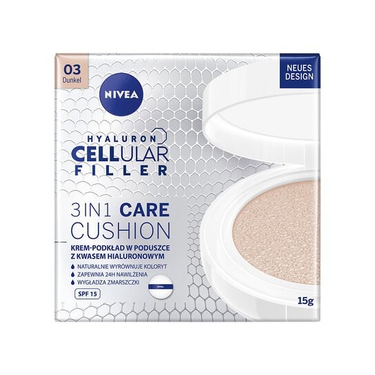 

Питательный крем-основа в подушечке SPF15 03 Темный 15г Nivea, Hyaluron Cellular Filler 3in1 Care Cushion