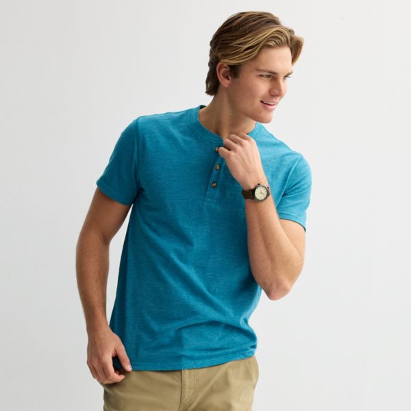 

Мужская базовая полосатая футболка с коротким рукавом Henley Sonoma Goods For Life, цвет teal stripe