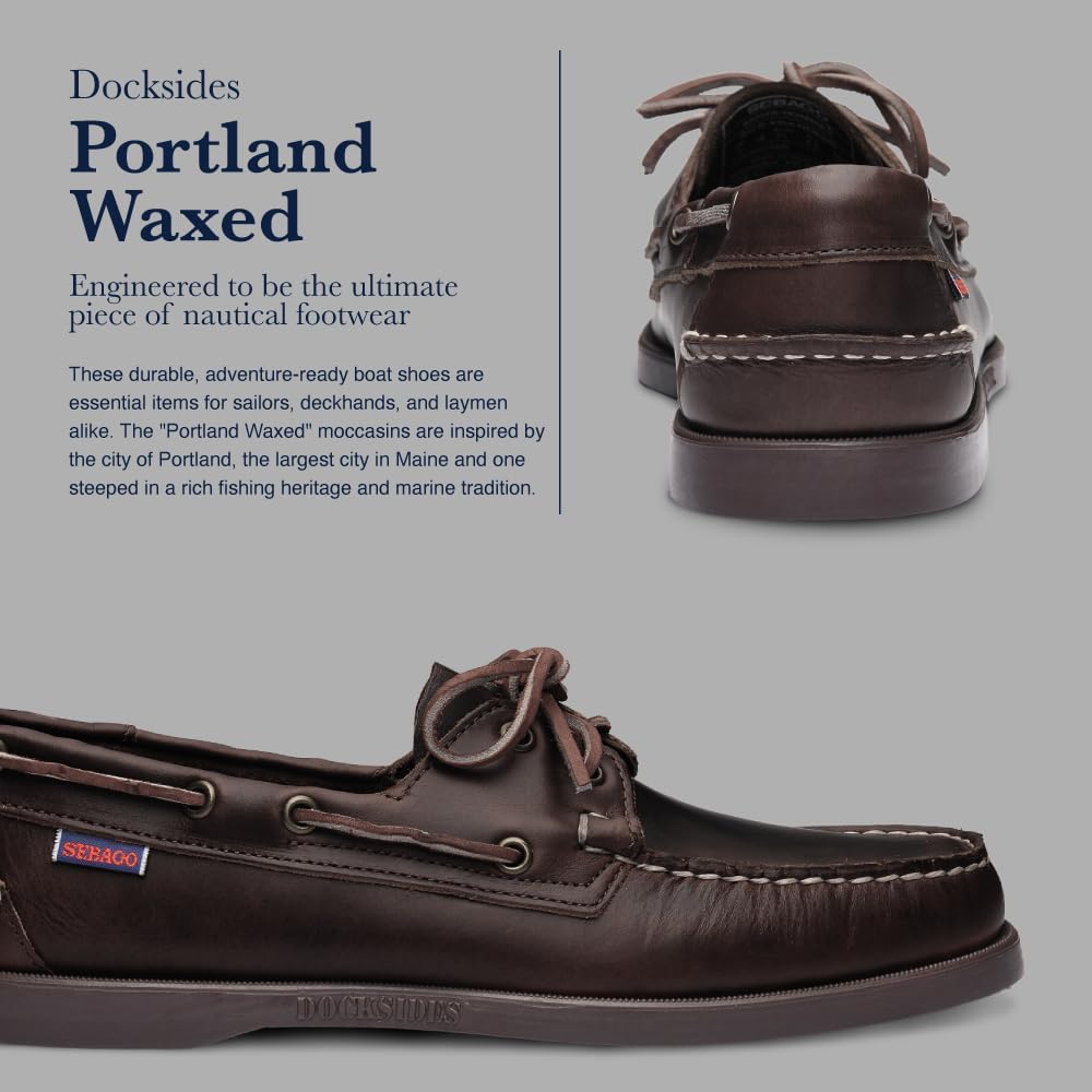 Мокасины Sebago Portland с вощеной обработкой - ручная работа, кожаные мокасины с вощеной отделкой, подкладкой из кожи и резиновой подошвой, не оставляющей следов и противоскользящей, темно-коричневый — фото 4