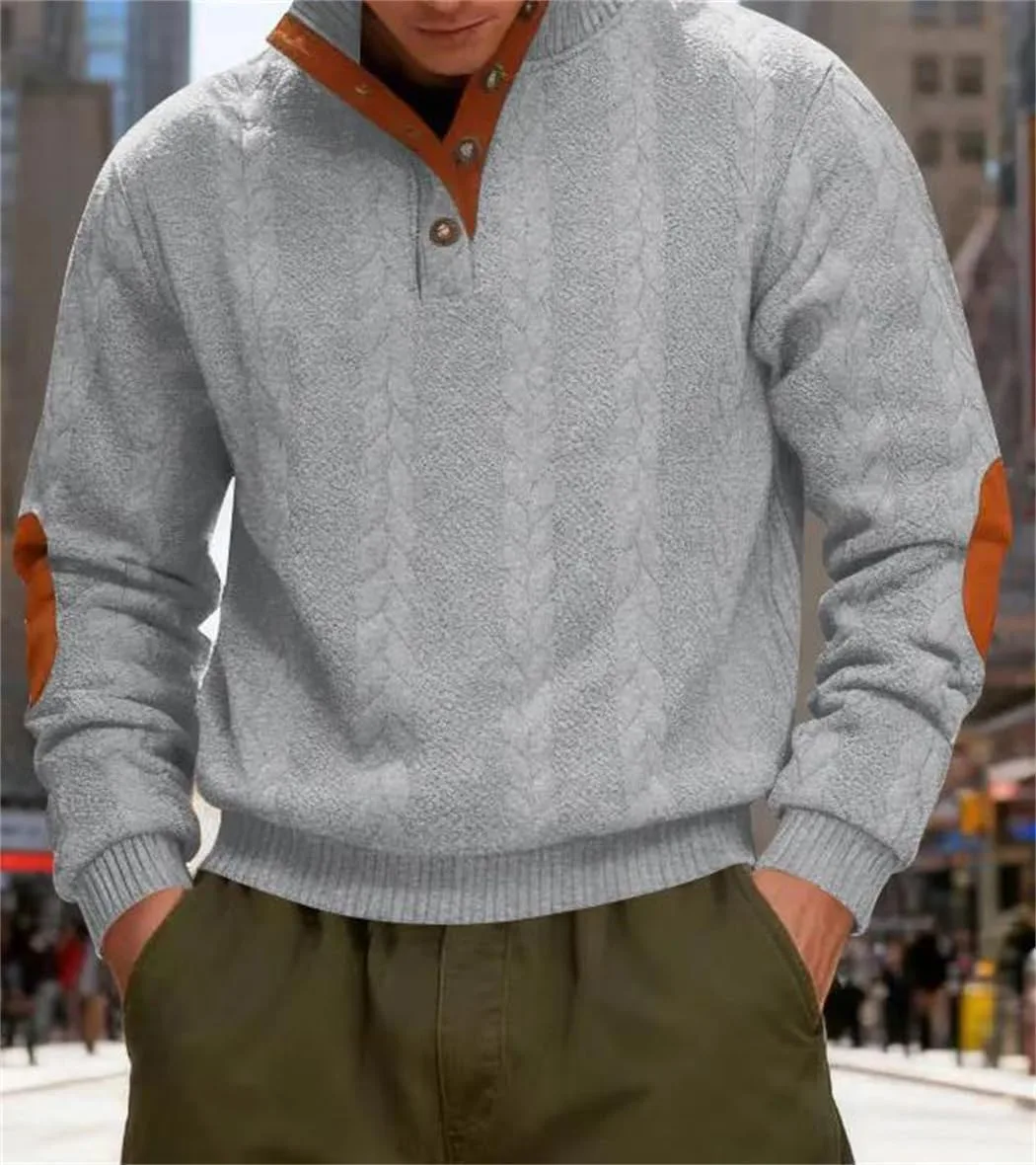 

Мужской свитер с воротником на пуговицах и длинными рукавами