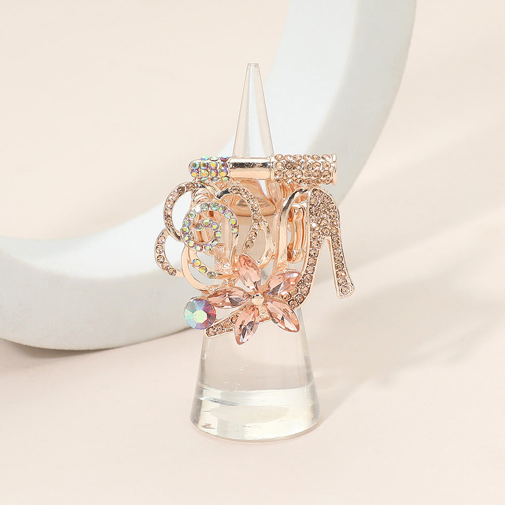 

Эластичное кольцо-помада с цветком на высоком каблуке, украшенное стразами Fashnzfab, Peach, Rose Gold