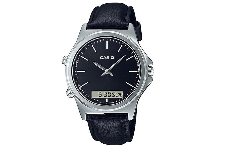 

Часы мужские с кварцевым механизмом и кожаным ремешком 46,5 мм черный циферблат CASIO