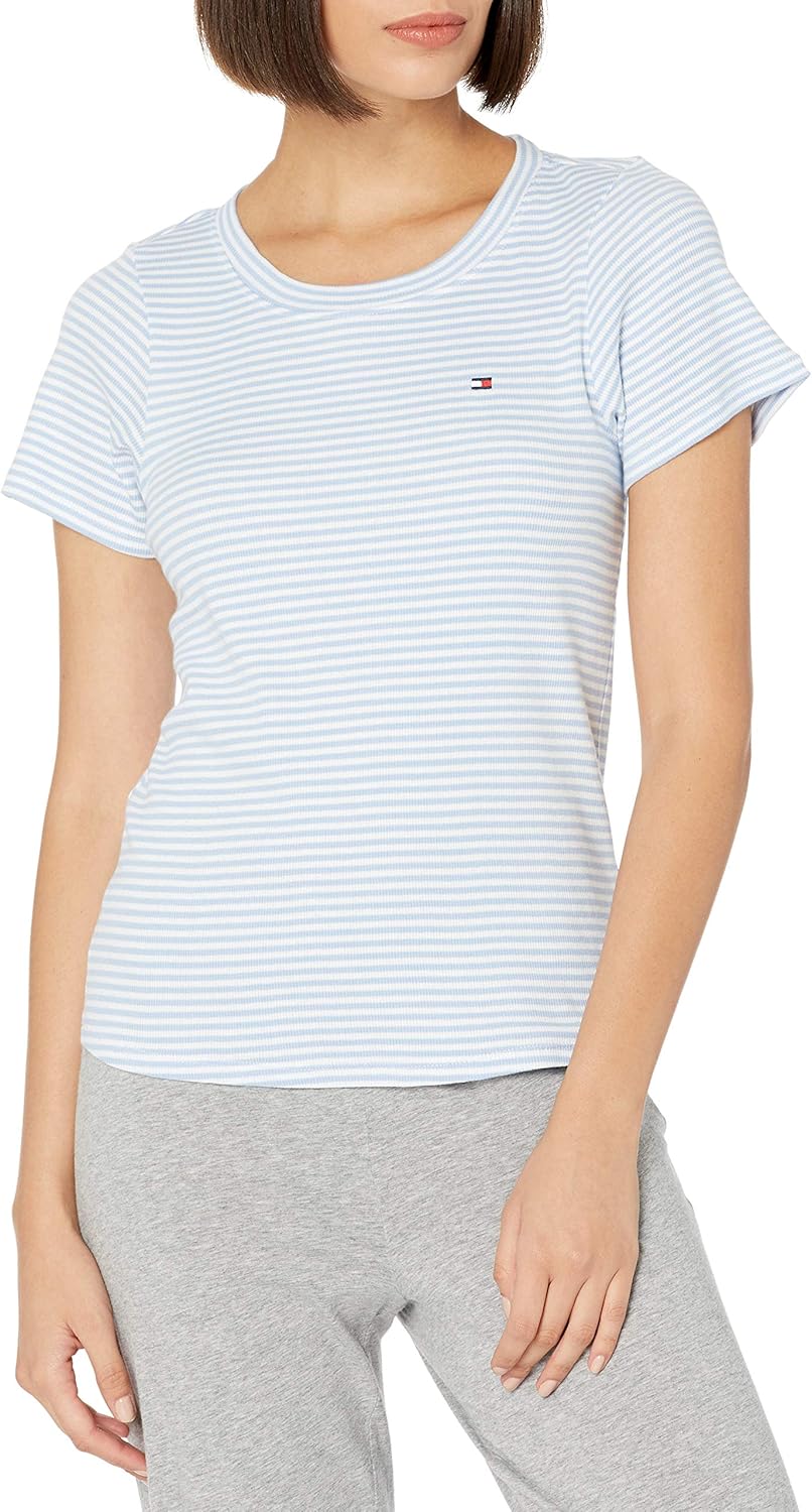 

Женская хлопковая футболка с коротким рукавом Tommy Hilfiger с логотипом Hilfiger, домашняя пижама, Warm Chambray