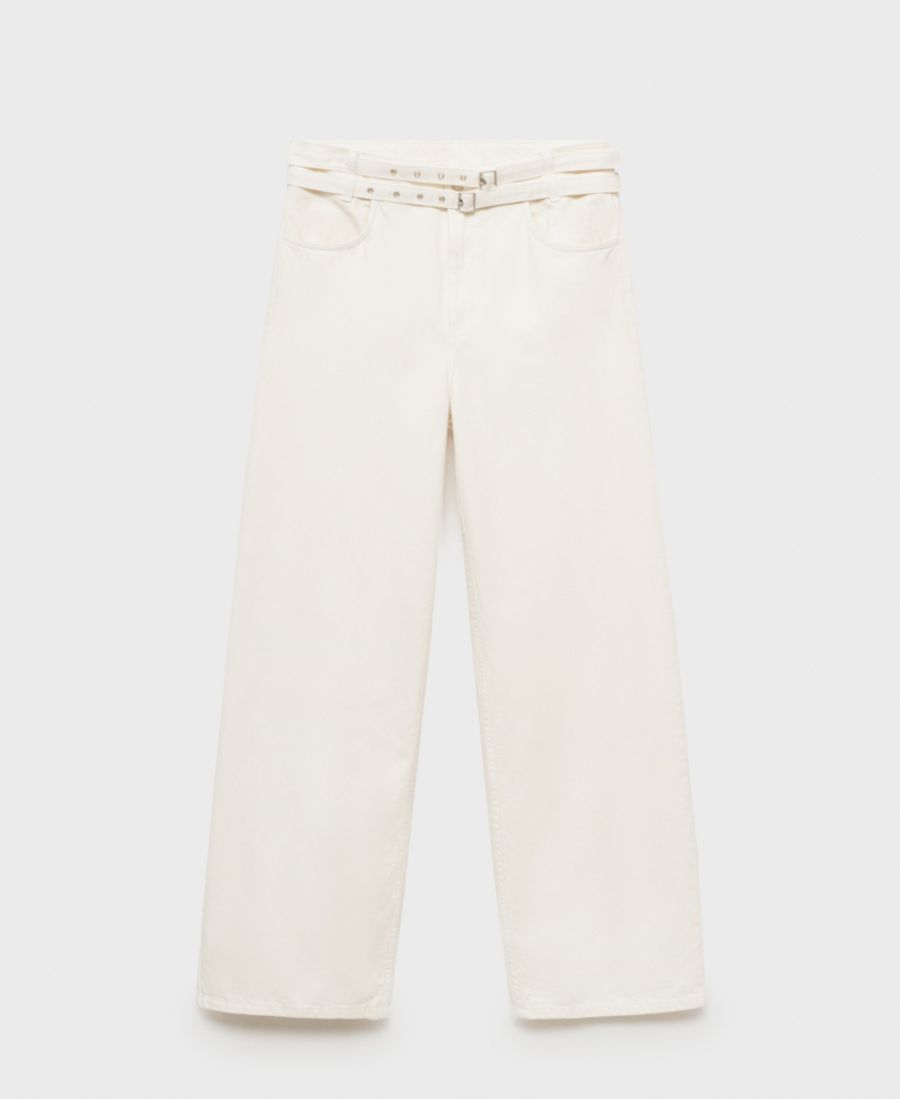

Женские джинсы-баллоны с двойным поясом MANGO, Off White