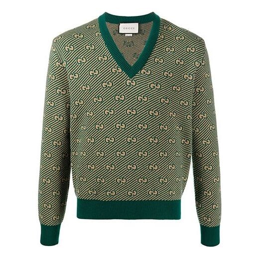 

Свитер ss21 printed alphabet pattern v-neck sweater for men green Gucci, зеленый