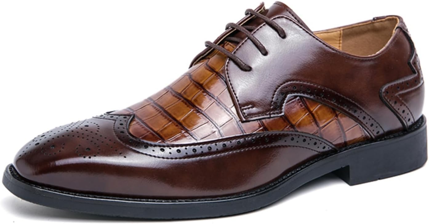 

Мужские ретро броги с каменной текстурой, лакированная кожа, шнуровка, оксфорды, низкий верх, массивные каблуки, противоскользящие, повседневные, вингтип дерби для делового повседневного ношения, вечеринок и выпускных Boaobaihuo, коричневый
