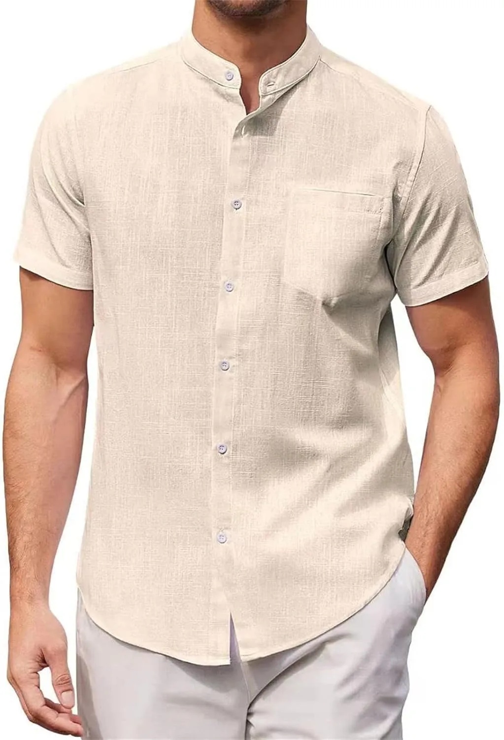 

Мужская хлопковая льняная рубашка с коротким рукавом Casual Weinexra