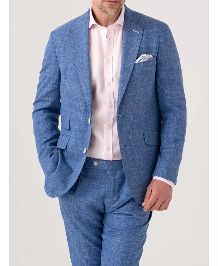 

Мужской приталенный блейзер из смеси льна, шерсти и шелка Koy Clothing, синий