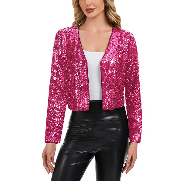 

Женский кардиган с пайетками, длинными рукавами и укороченным кроем Anna-Kaci, Hot Pink