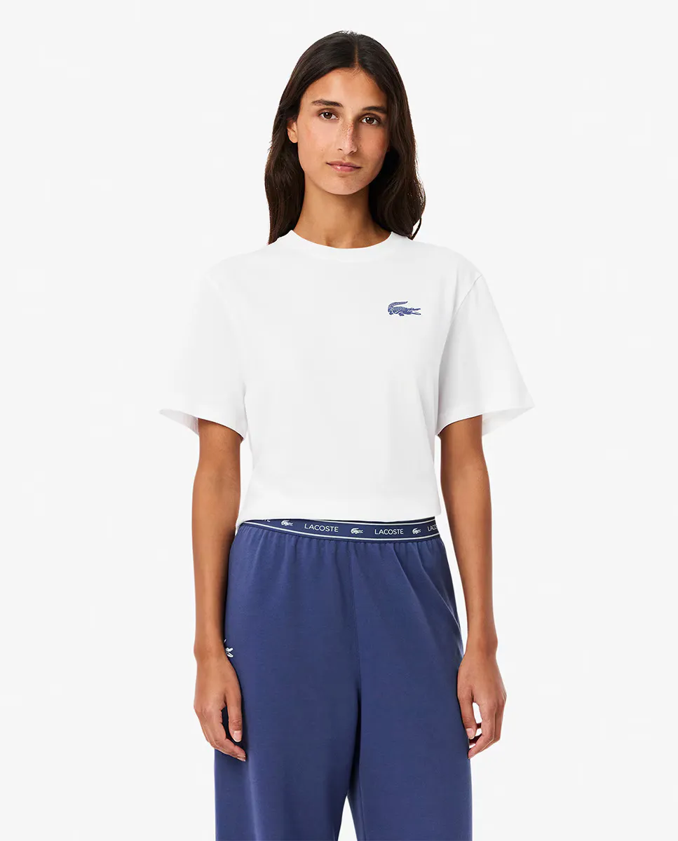 

Хлопковая футболка для отдыха с принтом под крокодила Lacoste, белый
