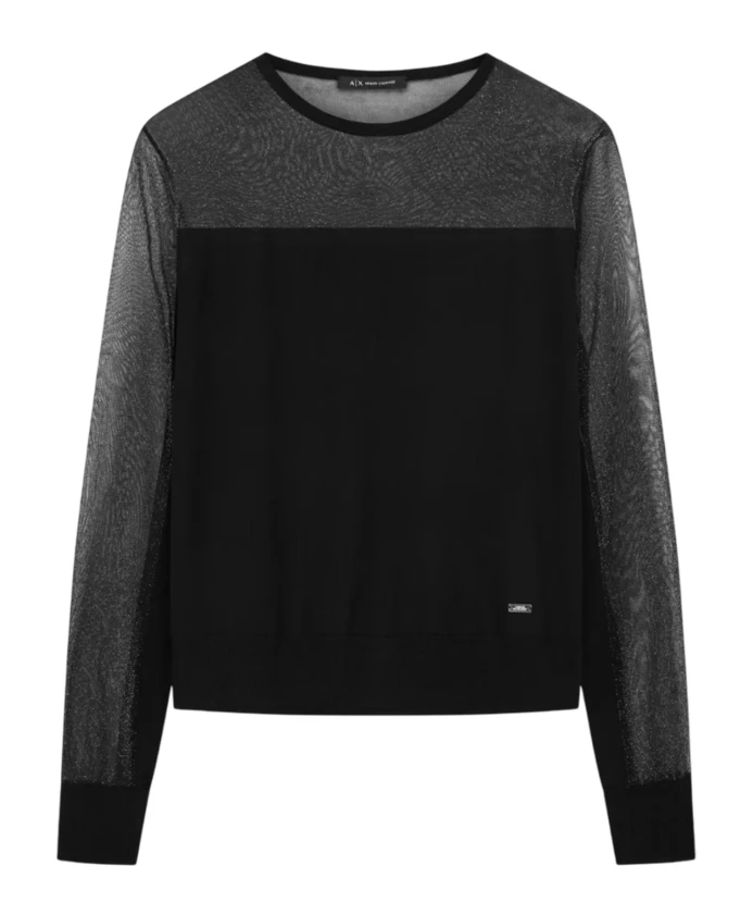 

Пуловер с длинными рукавами и круглым вырезом из люрекса Armani Exchange, черный