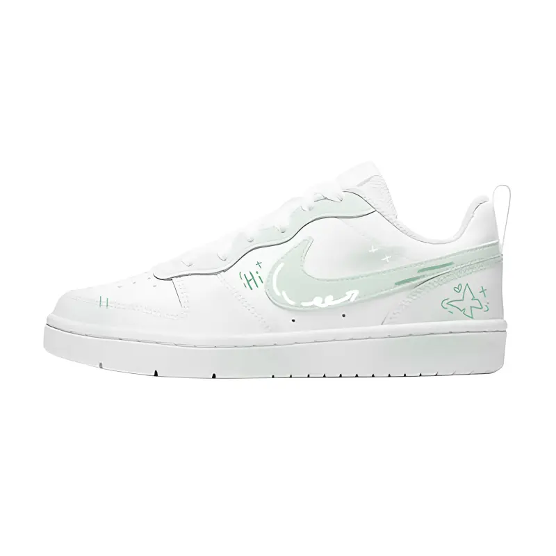 

Nike Court Borough Green Catkin Playful Words Кожаные низкие детские скейтборд-кроссовки Light Green Unisex