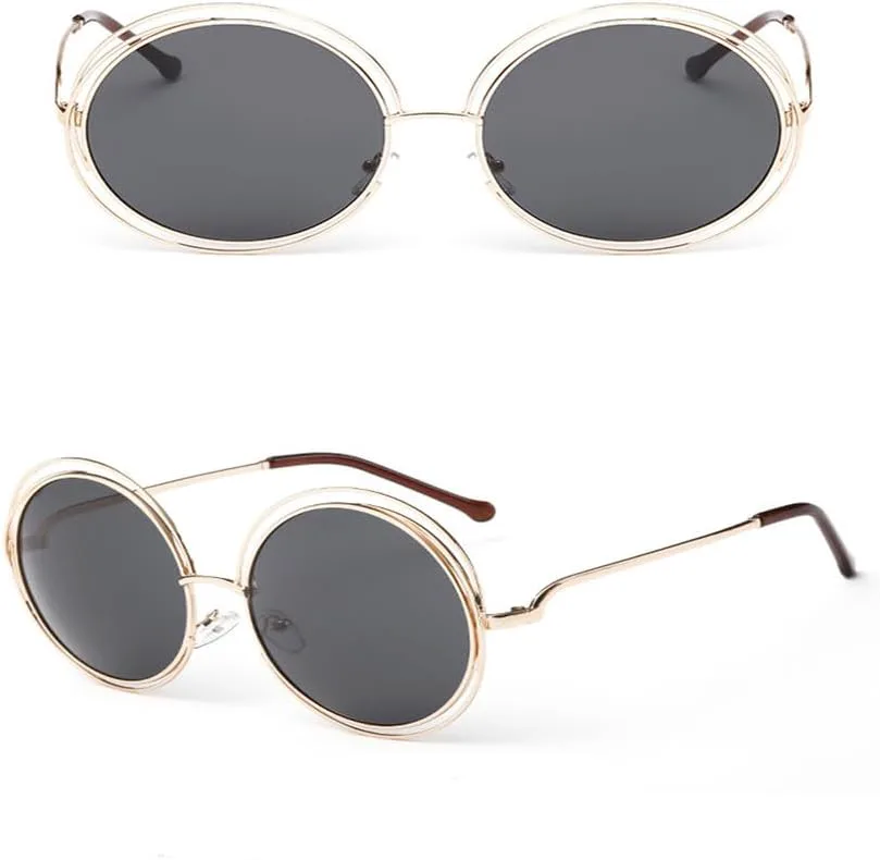 

Винтажные солнцезащитные очки с круглыми линзами и зеркальным покрытием для женщин, металлическая оправа, стильные женские солнцезащитные очки KTUCN, 3-black-gray