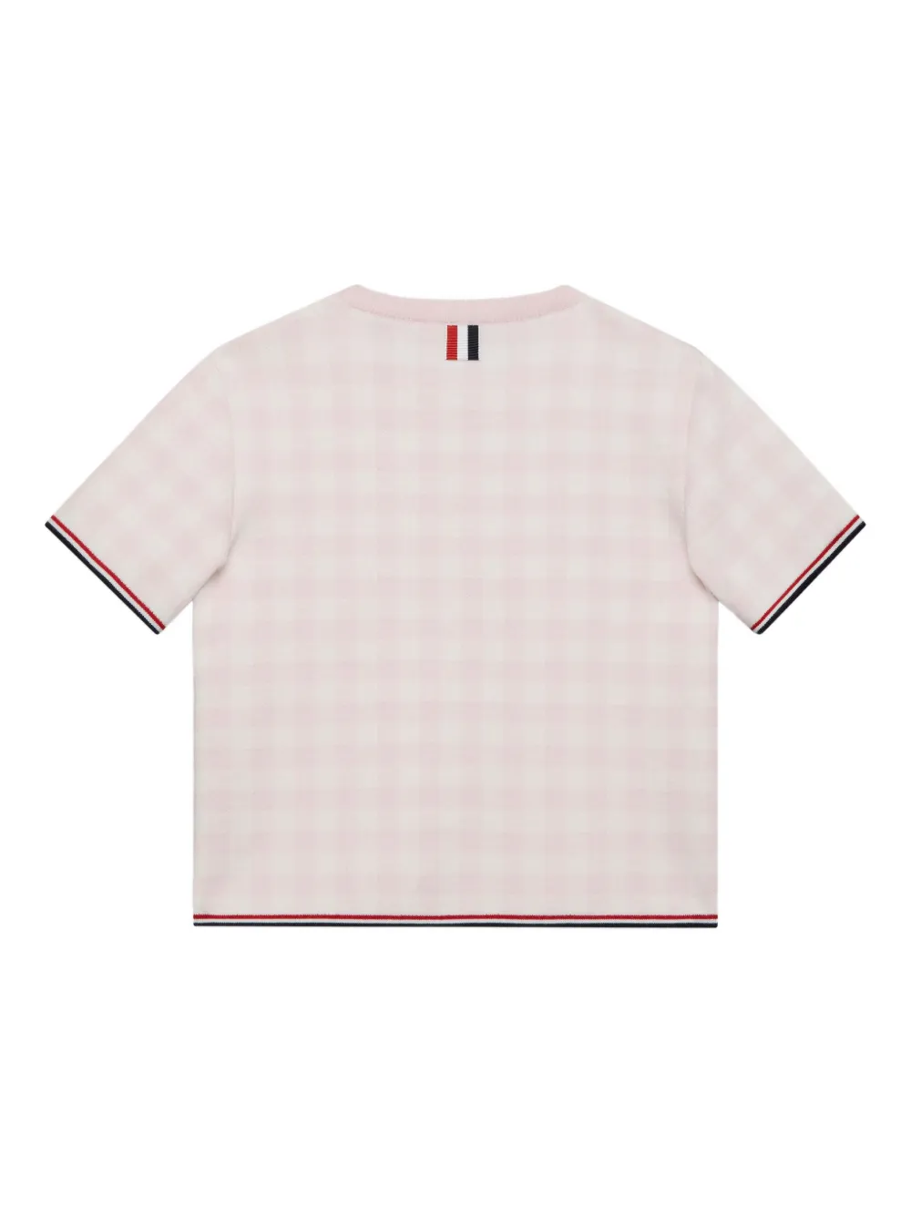 Свитер в клетку гингем с короткими рукавами Thom Browne Kids, розовый — фото 2