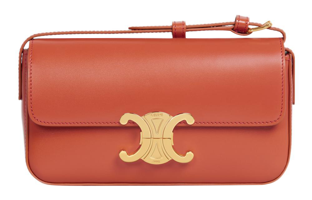 

CELINE Триумф блестящая кожаная сумка через плечо женская маленькая красный халцедон