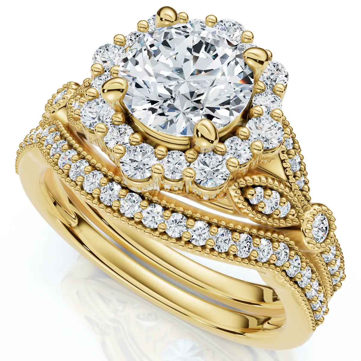 

Комплект обручальных колец «Элоиза» с бриллиантами 1 1/2 карата, 14-каратное золото или платина Pompeii2, 14K Yellow Gold