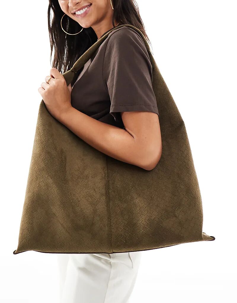 

Сумка-мешок New Look из тисненой замши цвета хаки