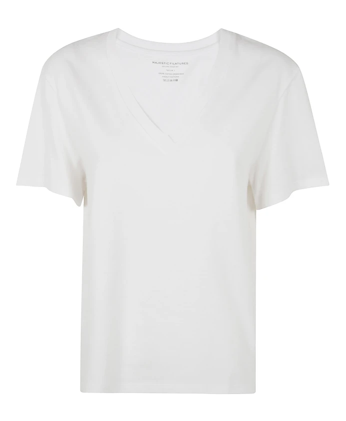 

Пуловер с V-образным вырезом и короткими рукавами Majestic Filatures, белый