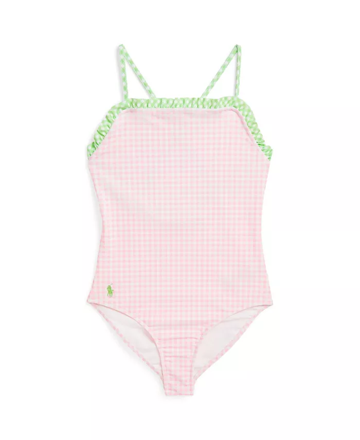 

Купальник цельнокроеный с рюшами Big Girls Gingham в клетку для девочек Polo Ralph Lauren, мультиколор