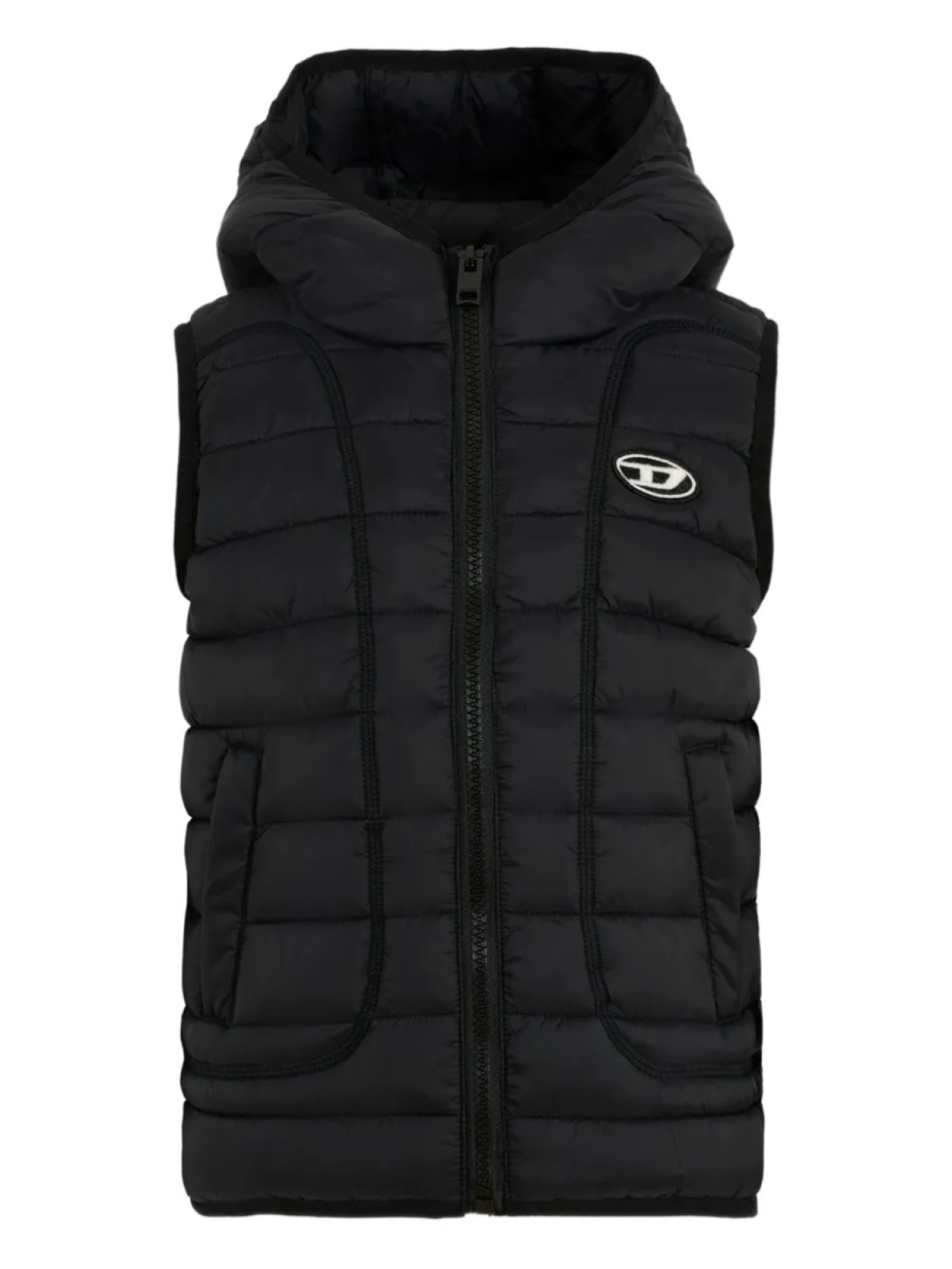 

Стеганый жилет Diesel Kids с капюшоном, черный