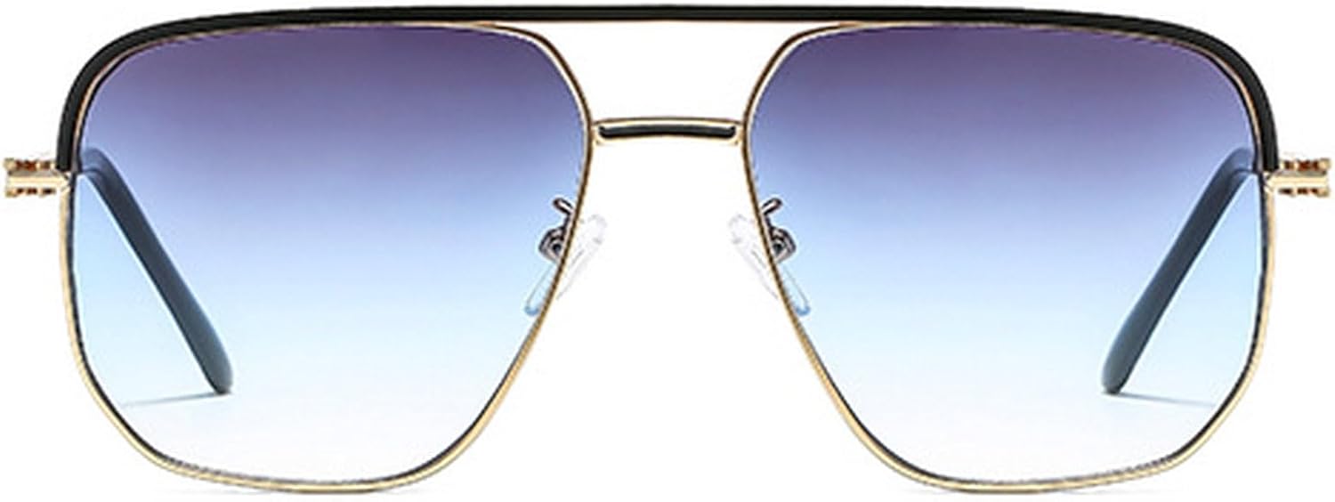 

Ретро-солнцезащитные очки-пилот для женщин и мужчин, большие квадратные солнцезащитные очки в винтажном стиле 70-х годов, двойная перемычка, металлическая оправа mincl, Blue