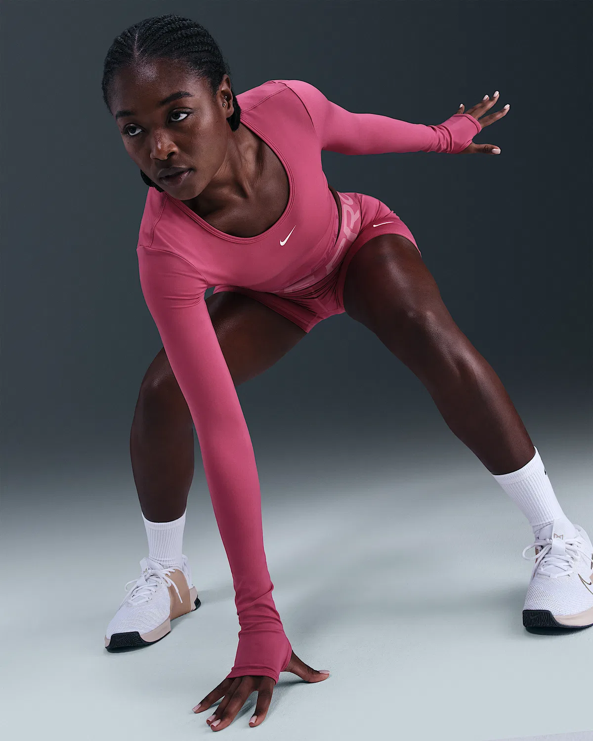Женский топ Nike Pro Dri-FIT с длинным рукавом, Sweet Beet/Rush Maroon/White — фото 3