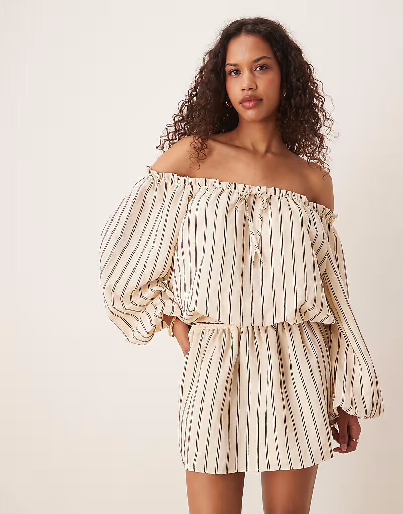 

ASOS DESIGN хлопковое мини-платье в стиле бохо-бардо в полоску цвета пахты