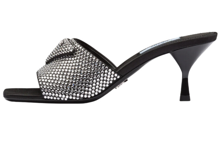 Шлепанцы женские Prada Crystal Heeled, черный