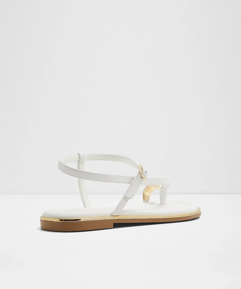 Сандалии женские кожаные на плоской подошве с круглым носком Aldo, белый — фото 4