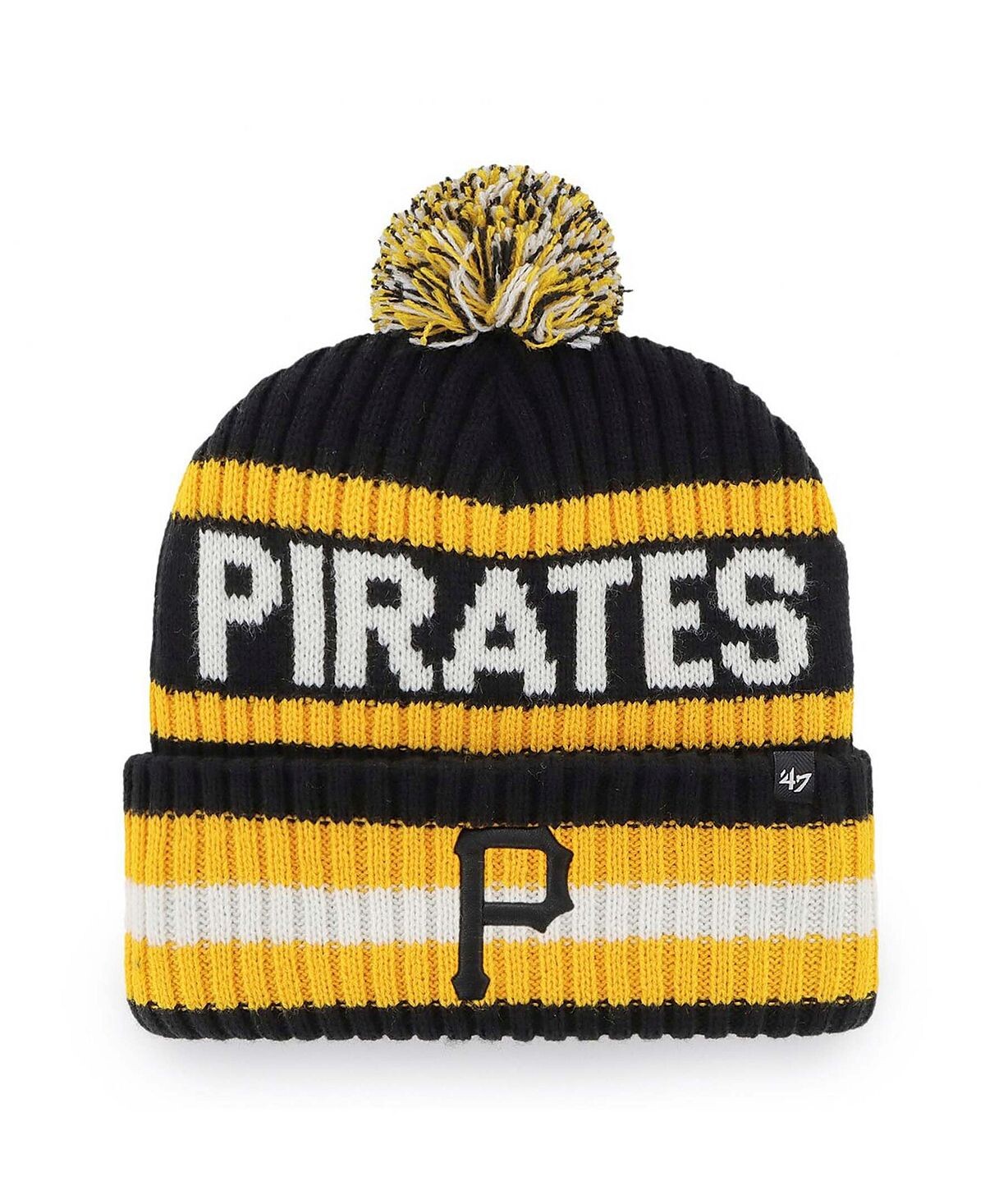 

Мужская черная вязаная шапка Pittsburgh Pirates Bering с манжетами и помпоном '47 Brand