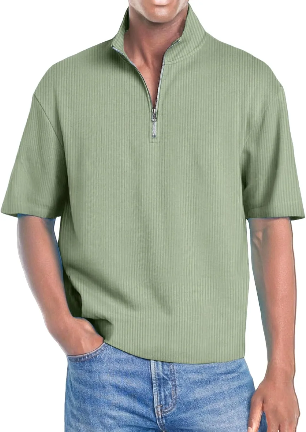 

Мужская поло на молнии с коротким рукавом, свободный топ, легкая футболка Thatrich