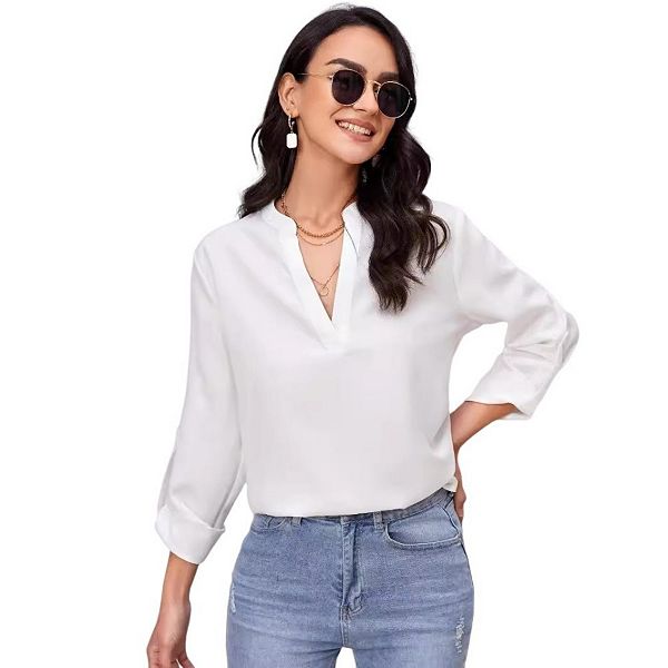 

Женская блузка с длинным рукавом и v-образным вырезом Yesfashion, White