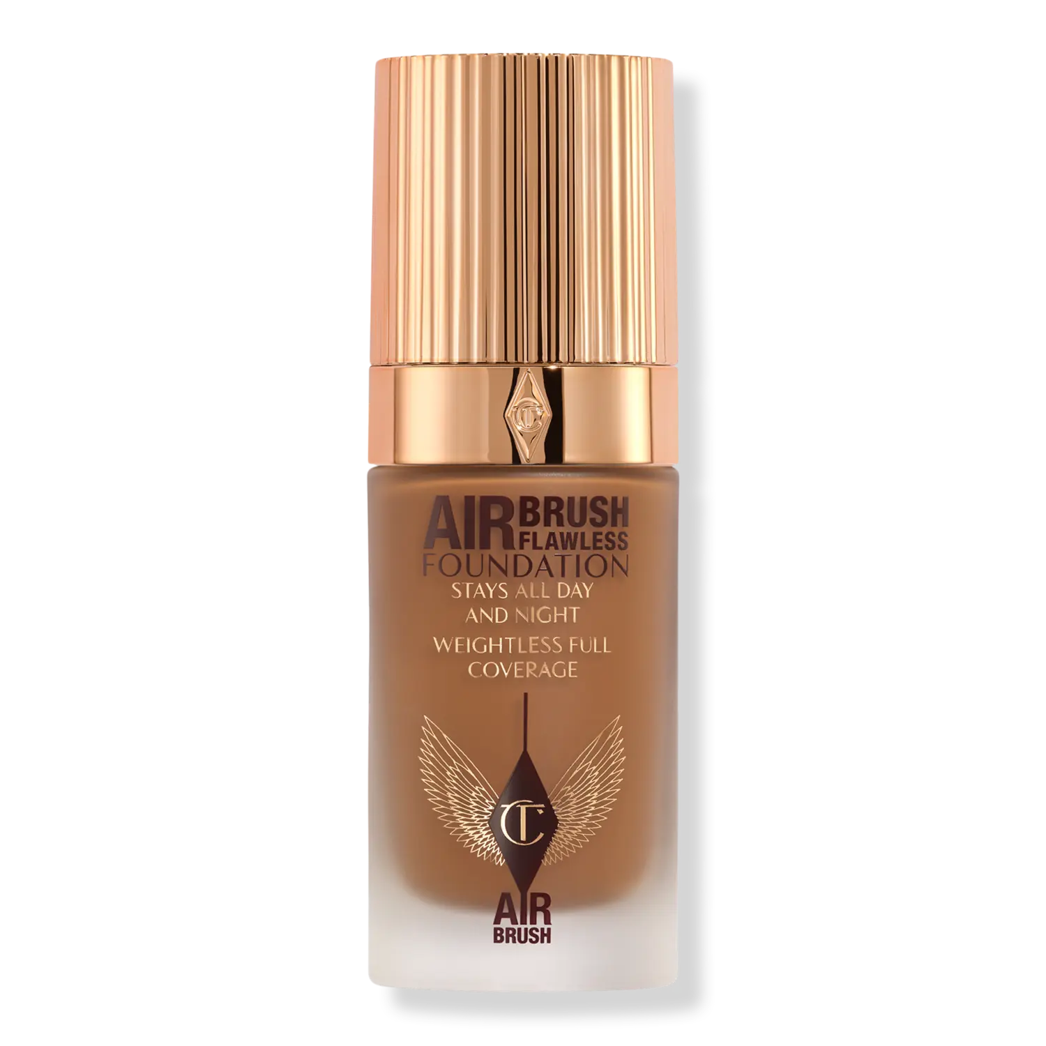 

Безупречная тональная основа, нанесенная аэрографом Charlotte Tilbury, 13 Neutral (deep with neutral undertones)