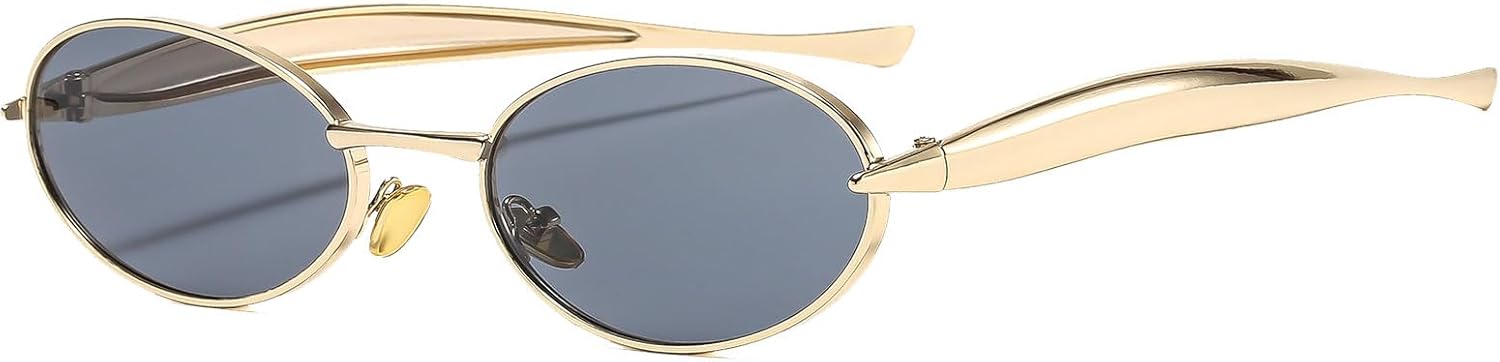 

Солнцезащитные очки Long Keeper Retro Metal Oval для женщин и мужчин, модные очки в стиле 70-х, тонкие овальные, с золотистой металлической оправой и защитой от УФ-излучения UV400, Gold Grey