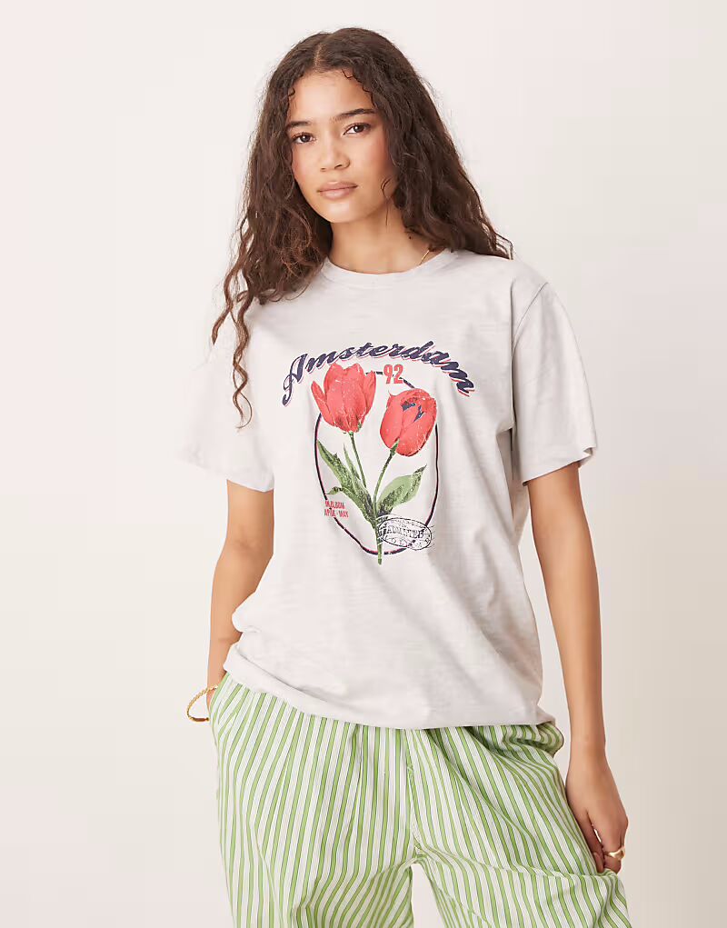 

Футболка ASOS DESIGN прямого кроя с принтом тюльпана в стиле амстердамского меланжа