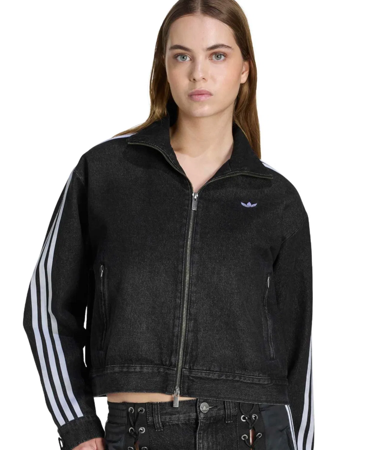 Куртка джинсовая Adidas Originals Denim Lacing FB Jacket, свободный крой, черная — фото 3