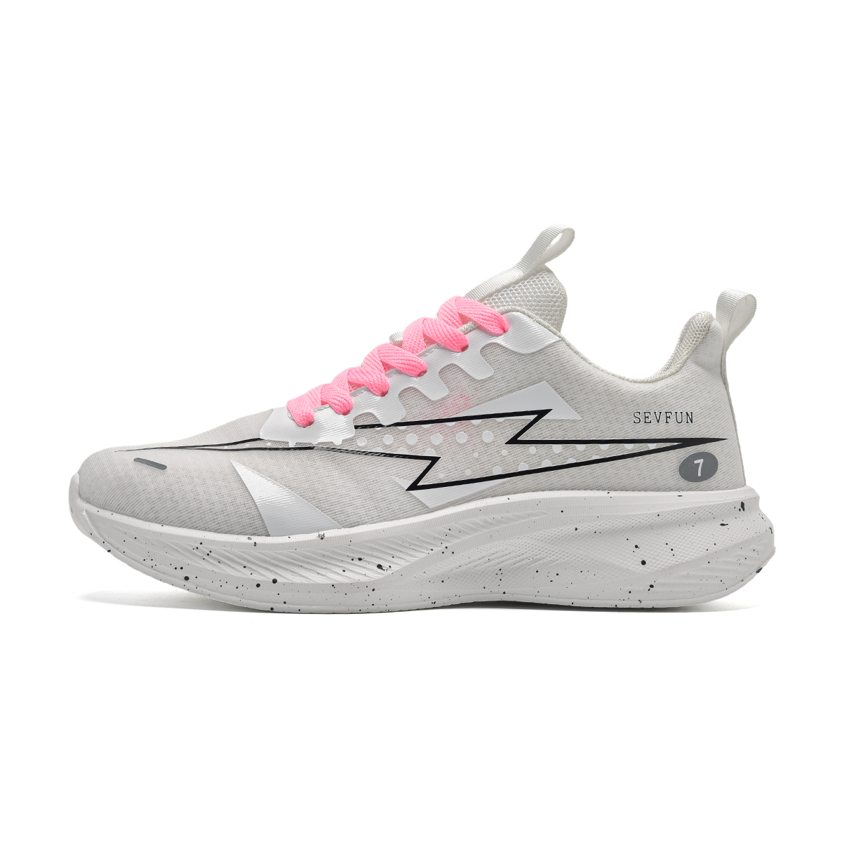 

7 SEVFUN Унисекс кроссовки низкие черно-белые с розовыми шнурками, цвет White (Pink Shoelace)