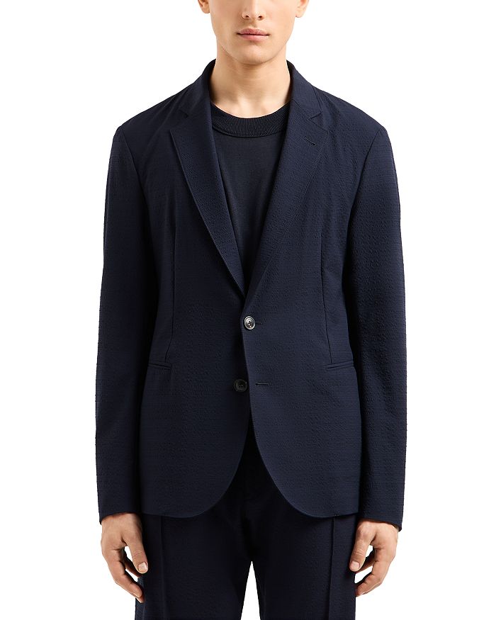 

Однобортный блейзер Regular Fit из ткани в мелкую полоску Emporio Armani, синий