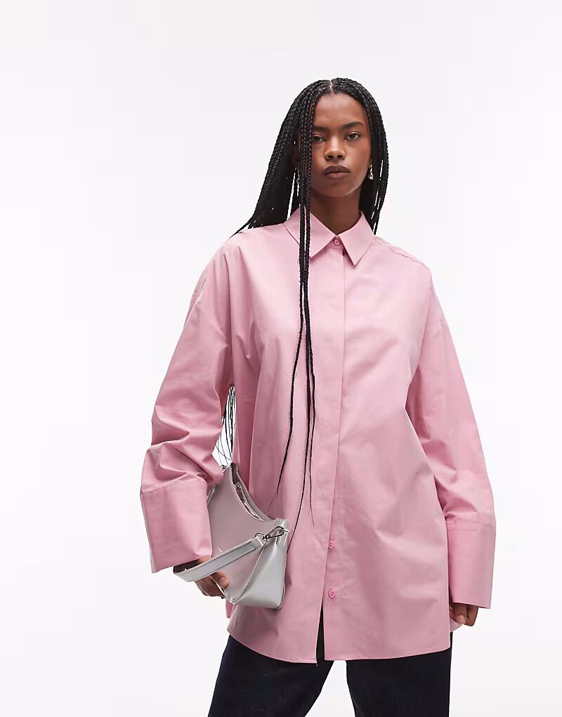

Рубашка ASOS DESIGN из поплина с широкими рукавами розового цвета