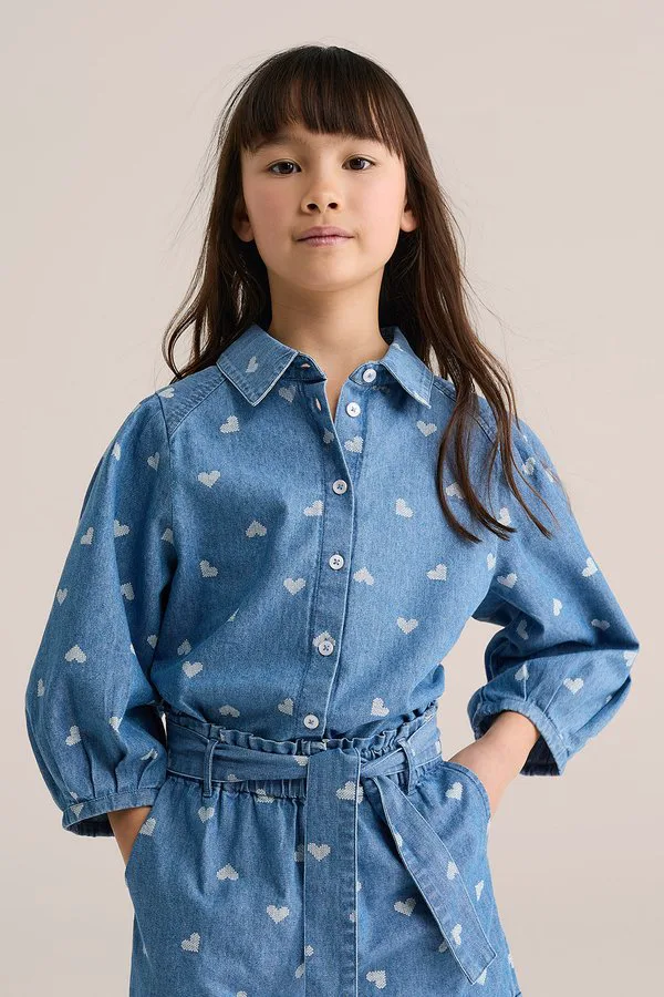Блузка с ребристым воротником на пуговицах We Fashion, Blue