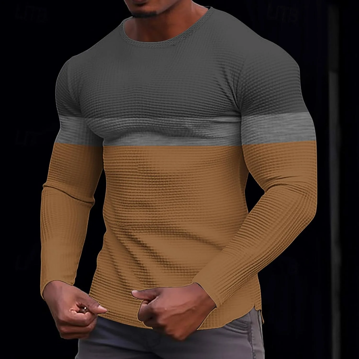 Мужская футболка Athletic Shirts Breathable Waffle Knit Color Block Slim Fit Quick Dry — фото 2