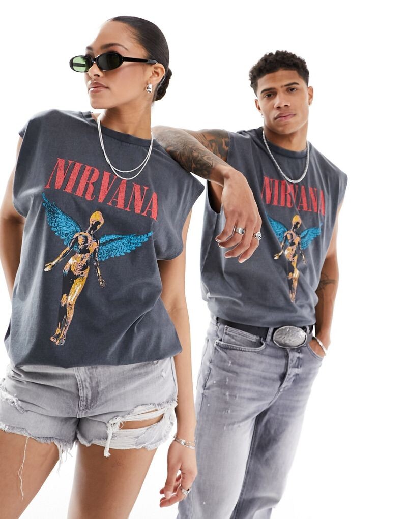 

Черный оверсайз-жилет унисекс ASOS DESIGN с графическим принтом Nirvana