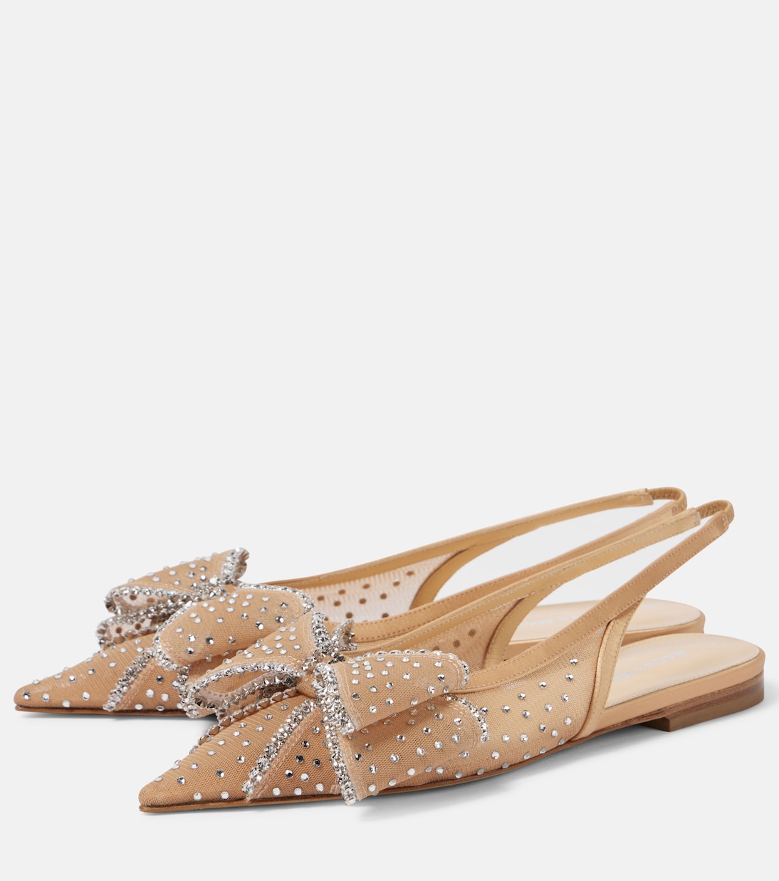 Туфли Le Cadeau из тюля с декором и открытой пяткой Mach & Mach, Beige Strass — фото 4