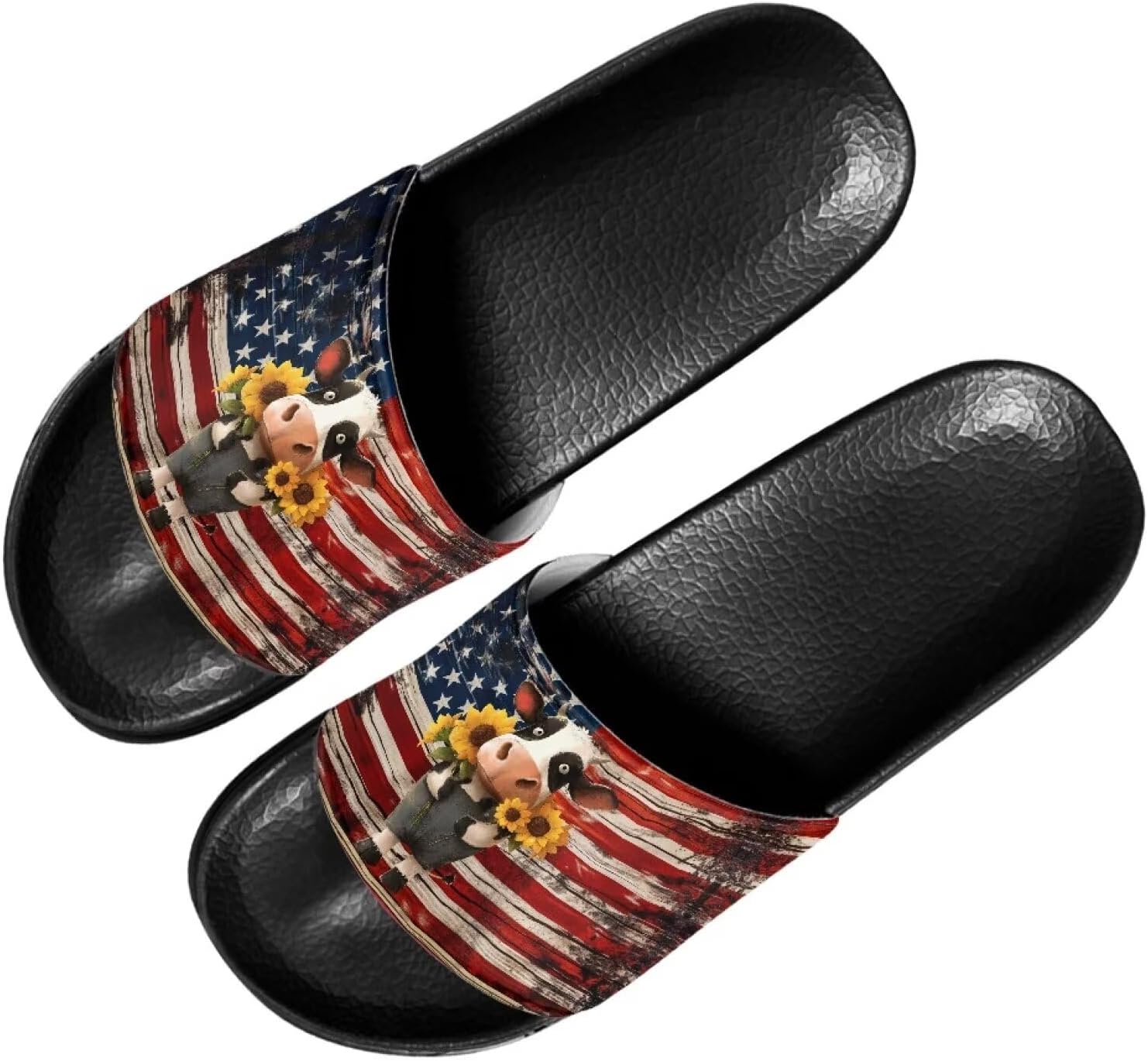 

Женские мягкие нескользящие сандалии Forchrinse, плоские шлепанцы для пляжа, бассейна, душа и дома, Cute Cow American Flag