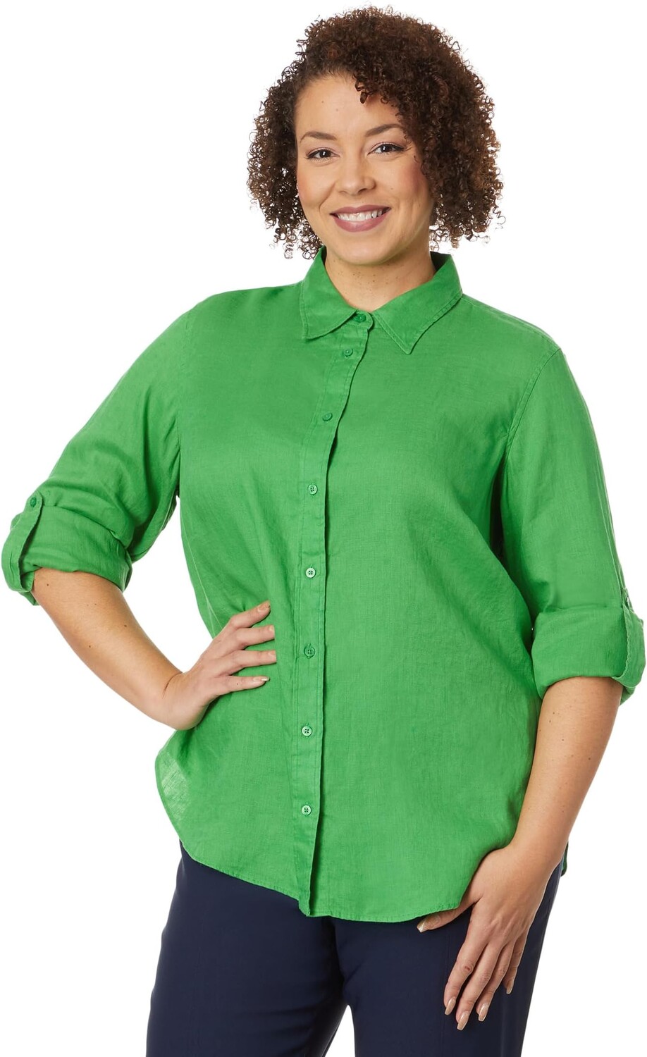 

Рубашка LAUREN Ralph Lauren Plus Size Linen Shirt, цвет Green Topaz