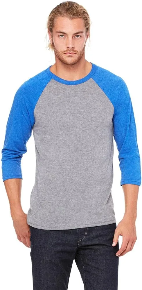

Bella + Canvas Unisex 3/4-Sleeve Baseball T-Shirt, GREY/TR RYL TRI Bella Canvas