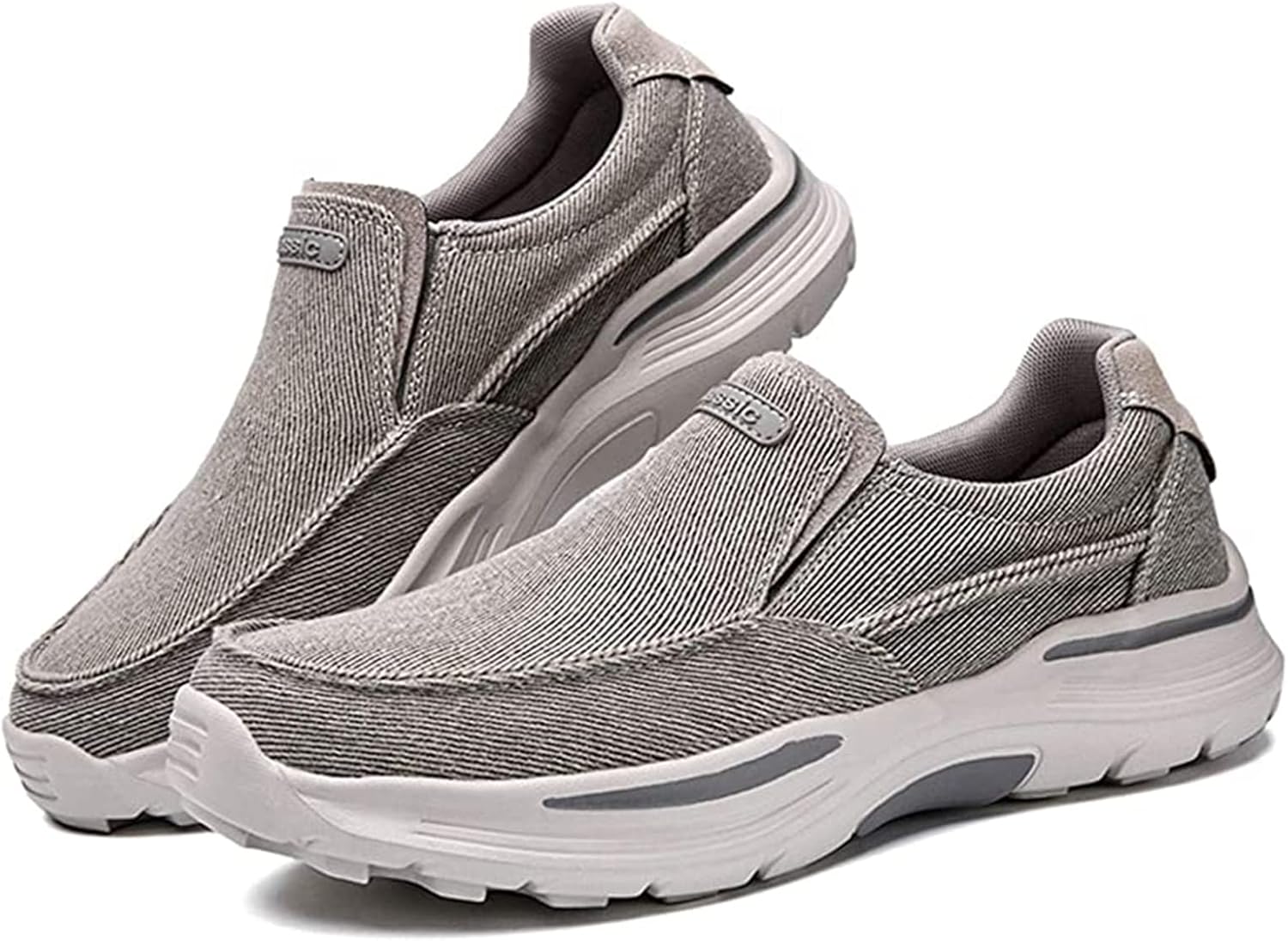 

Мужские брезентовые слип-надевальные ортопедические лоферы для ходьбы, повседневные дышащие нескользящие кроссовки, удобные кроссовки для ходьбы при плантарном фасциите Crepuscute, серый