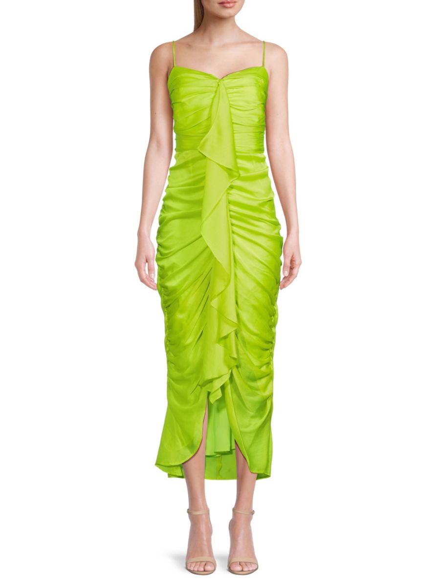 

Коктейльное платье миди с рюшами BCBGMAXAZRIA, цвет Lime